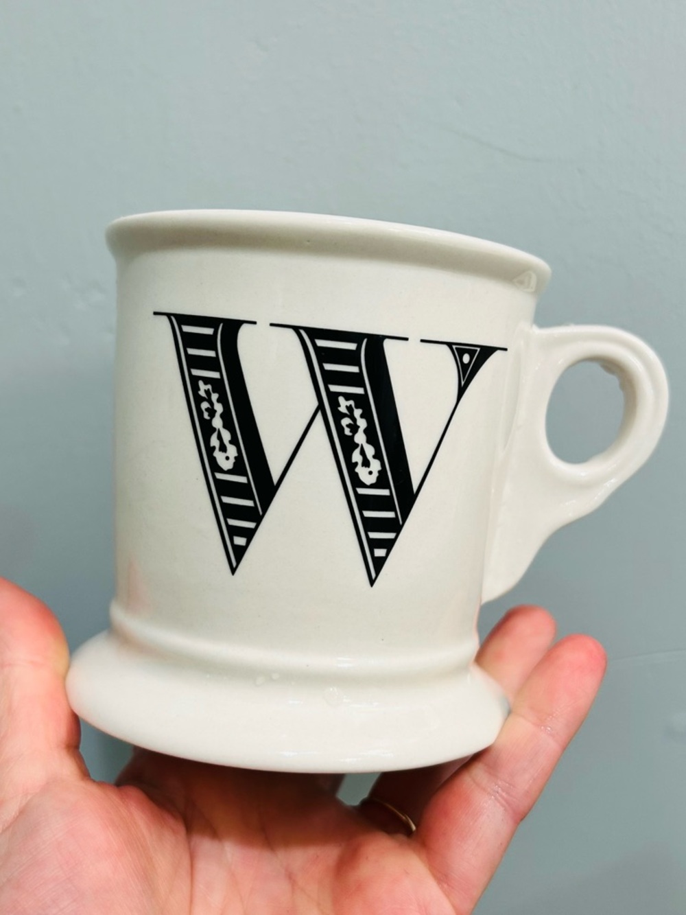 Anthropologie W Cream Ceramic Monogram Mug with Black Vintage Lettering Initial - Picture 3 of 9